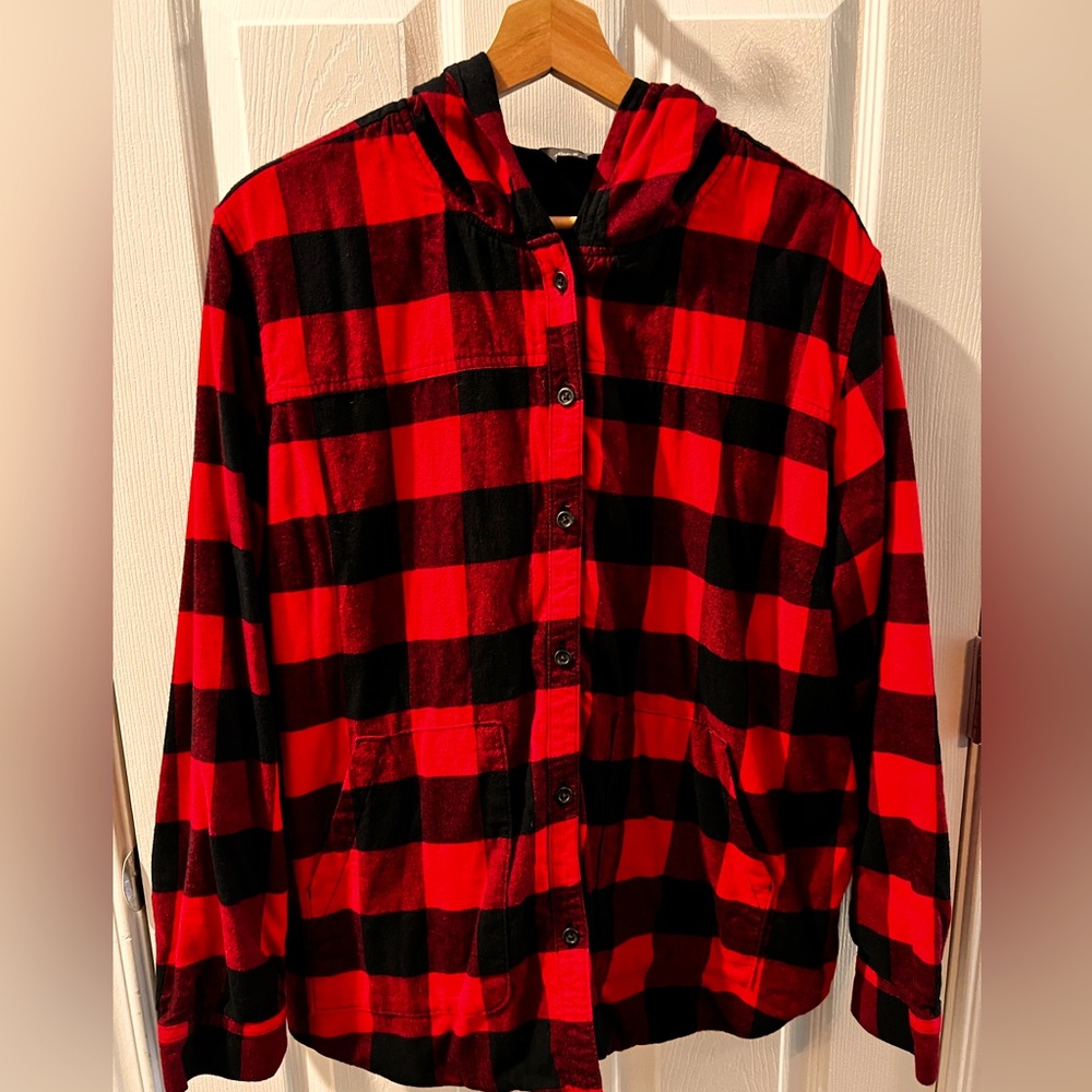 Eddie Bauer- Buffalo Plaid Hooded Shirt/Jacket Womens 2xl